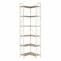 Estantería rinconera de acero y MDF de 5 niveles forma angular blanco roto roble claro 48 cm x 48 cm x 170 cm