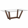 Mesa de comedor rectangular con tapa de vidrio templado transparente base de madera de nogal 180x90x76 cm