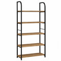 Estantería de oficina 5 niveles acero tablero de partículas melamina roble natural negro 80 cm x 30 cm x 180 cm