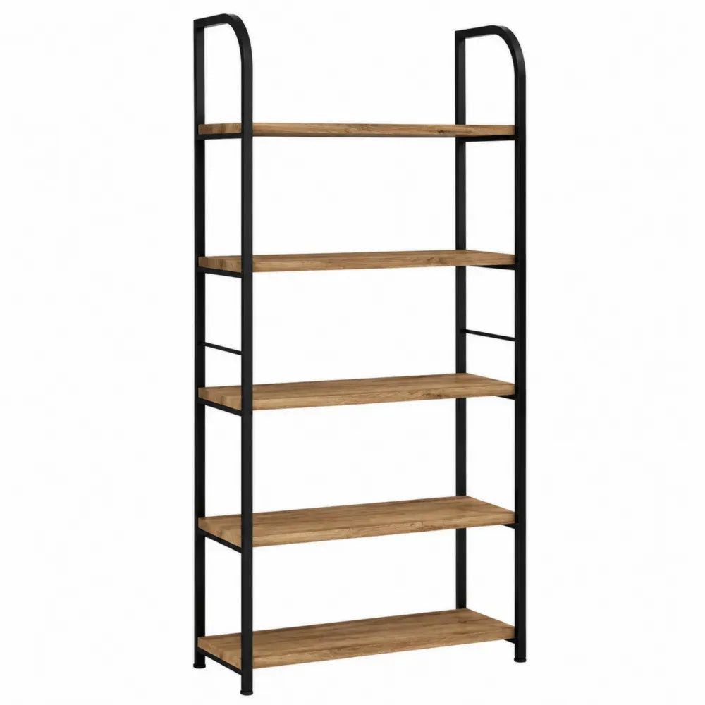 Estantería de oficina 5 niveles acero tablero de partículas melamina roble natural negro 80 cm x 30 cm x 180 cm