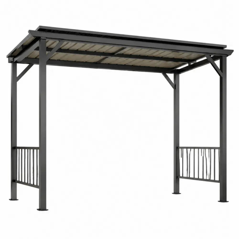 Pérgola de exterior metálica cuadrada con techo de lamas estructura de acero negro y beige 300x300x220 cm