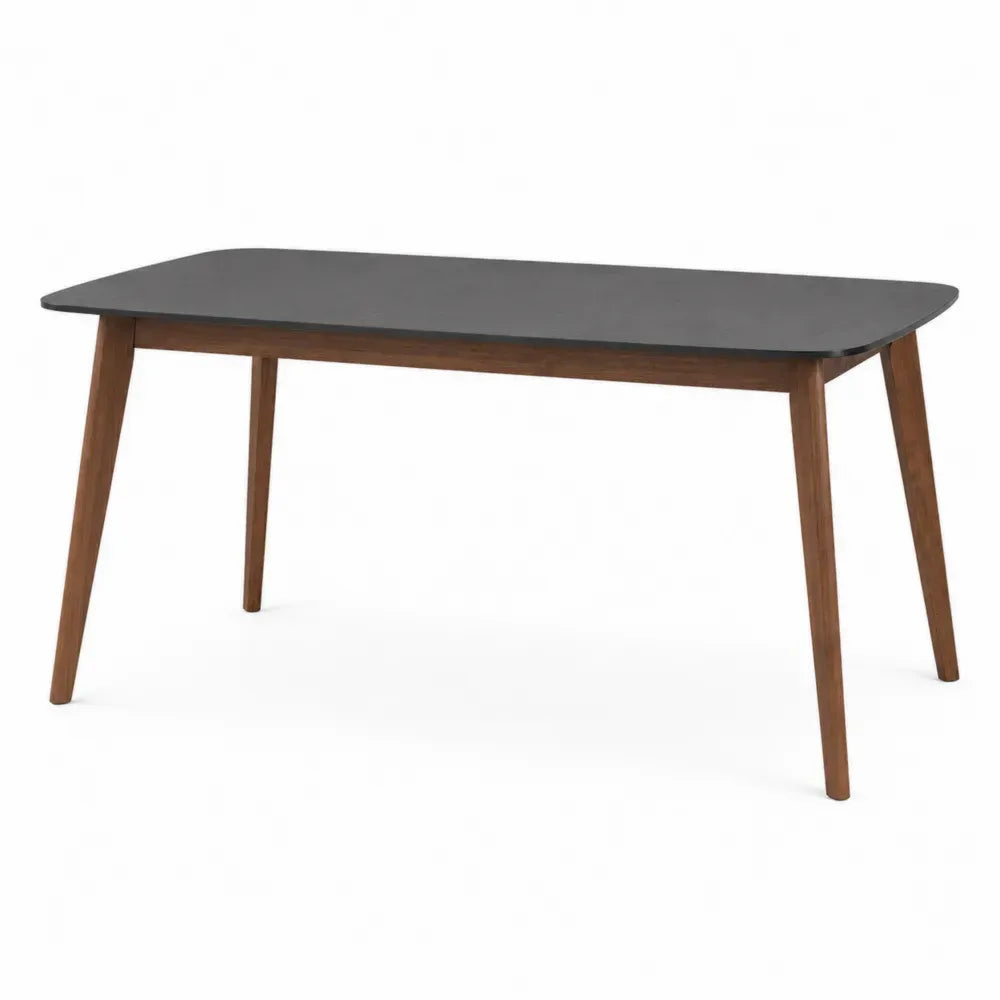 Mesa de comedor rectangular MDF lacado negro patas de madera de caucho color nogal 160x90x75 cm