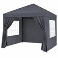 Pérgola cenador de jardín 3 x 3 m estructura de acero techo de poliéster gris oscuro con cortinas laterales y ventanas PVC