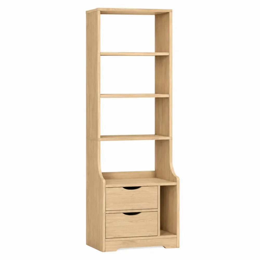 Librería estantería de oficina madera roble claro con 4 estantes y 2 cajones 60 cm x 32 cm x 180 cm