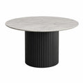 Mesa de comedor redonda MDF efecto mármol blanco base cilíndrica acanalada negra 120 x 120 x 76 cm
