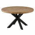 Mesa de comedor redonda de madera maciza de acacia 120x76 cm con base cruzada de acero negro
